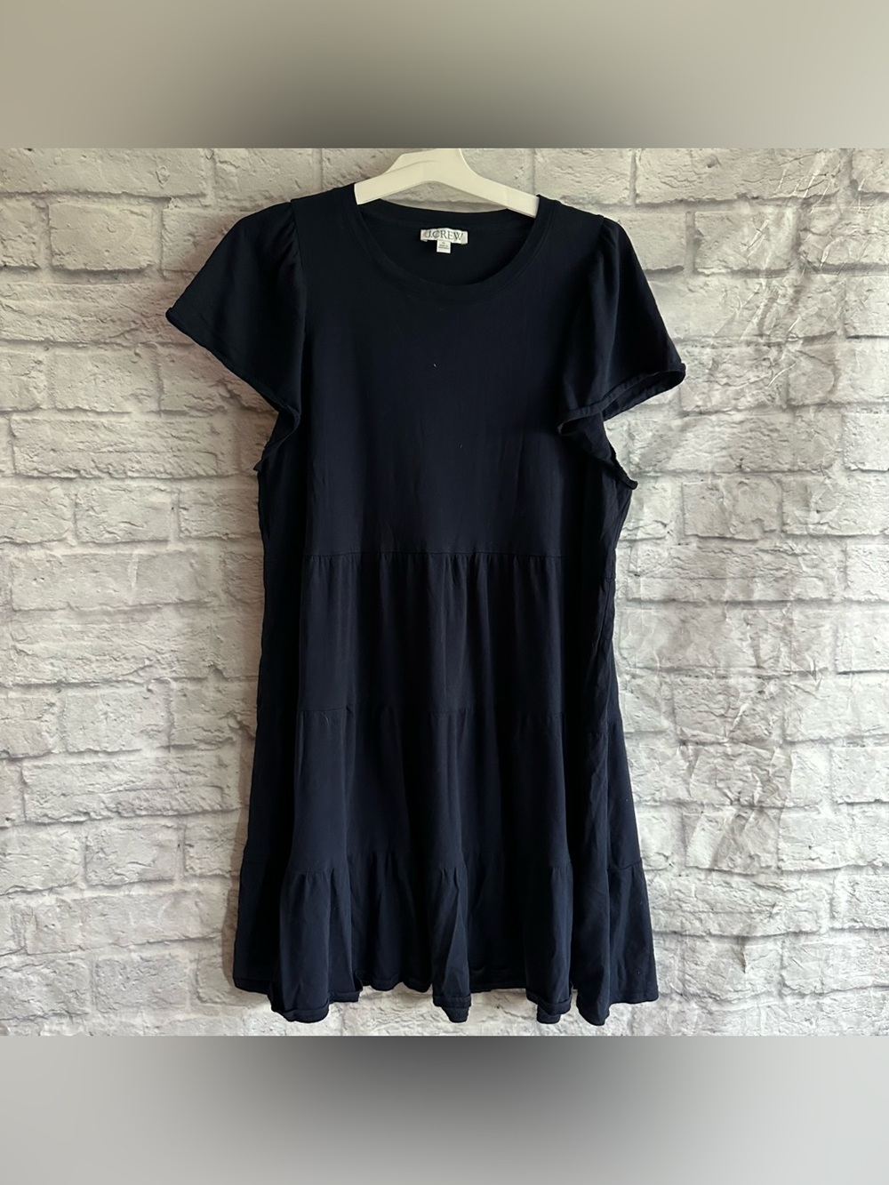 PREOWNED J. CREW FLUTTER SLEEVE NAVY BLUE TIERED RUFFLE DRESS WOMENS XL